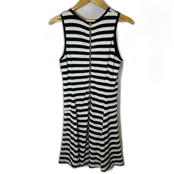 Banana Republic Black Ivory Striped Eyelet Sleeveless Fit & Flare Dress Size 4 - Picture 7 of 14